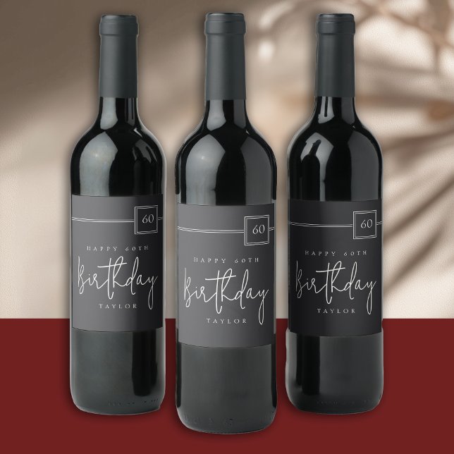 60th Birthday Elegant Minimalist Flat Black Wine Label (Creator Uploaded)