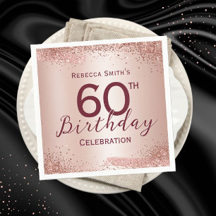 60th Birthday Elegant Rose Gold Glitter Napkins