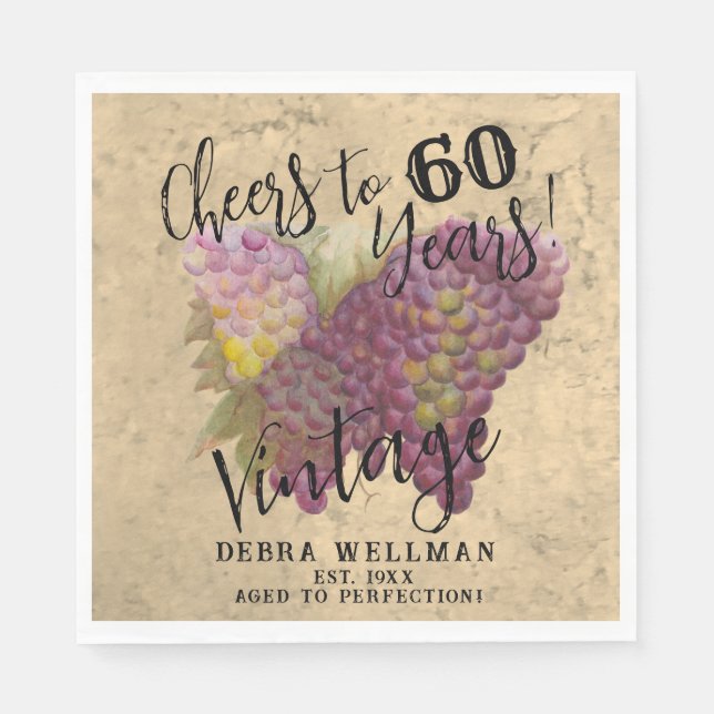 60th Birthday Elegant Vineyard Wine Country Themed Napkins (Front)