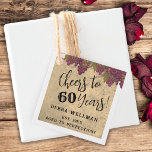 60th Birthday Elegant Wine Themed Thank You Favor Tags<br><div class="desc">Celebrate 60 years with vintage elegance! These charming 60th birthday square favor thank you tags feature a beautiful watercolor grape cluster set against a rustic parchment-style background, evoking the timeless feel of a wine country vineyard. Perfect for a wine country themed celebration, this design adds a sophisticated touch to a...</div>