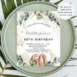60th birthday eucalyptus budget invitation flyer<br><div class="desc">Please note that this invitation is on flyer paper and very thin. Envelopes are not included. For thicker invitations (same design) please visit our store. For a 60th birthday party. A white background decorated with eucalyptus greenery and golden leaves. Golden faux glitter spots. Personalize and add your names and wedding...</div>
