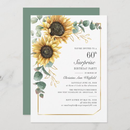 60th Birthday Eucalyptus Floral Sunflower Invitation