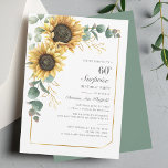 60th Birthday Eucalyptus Floral Sunflower Invitation<br><div class="desc">Eucalyptus Sunflower Floral Script 60th Birthday Invitation you can easily customize with your party details by clicking the "Personalize" button. Featuring bright yellow floral and greenery succulent with a gold foil geometric frame and modern typography</div>