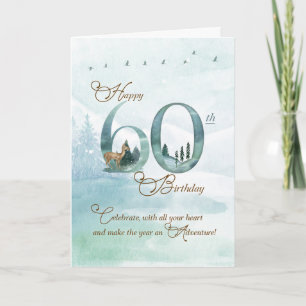 60th Birthday Evergreen Pines and Deer Nature Card