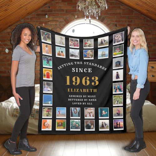60th Birthday Family Photo Collage 32 Photographs  Fleece Blanket
