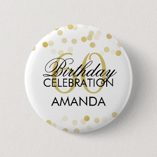 60th Birthday Faux Gold Foil Glitter Lights Button