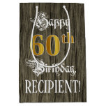 [ Thumbnail: 60th Birthday: Faux Gold Look & Faux Wood Pattern Gift Bag ]
