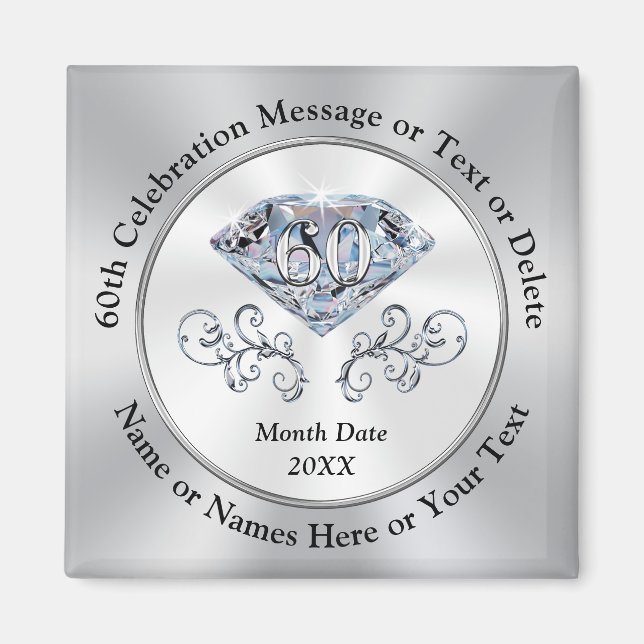 60th Birthday Favors, Diamond Anniversary Favors Magnet (Front)