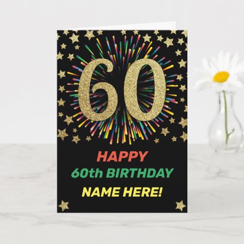 60th Birthday Firework Rainbow Gold Greeting Card