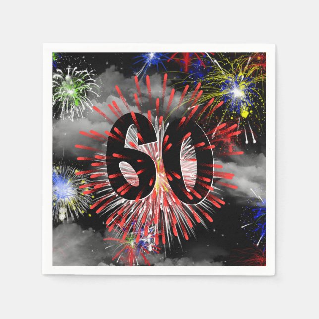 60th Birthday Fireworks In Clouds Napkins (Front)