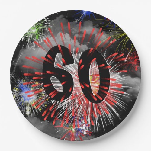 60th Birthday Fireworks In Clouds Paper Plate