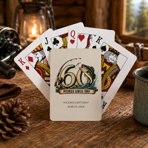 60th Birthday Fishing Party Hooked Since 1966 Poker Cards
