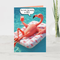 60th Birthday Flamingo Floating In a Pool