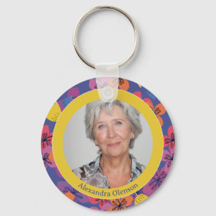 60th birthday floral blue colorful elegant photo keychain