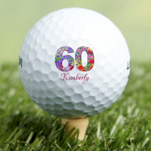 60th birthday floral design unique golf balls