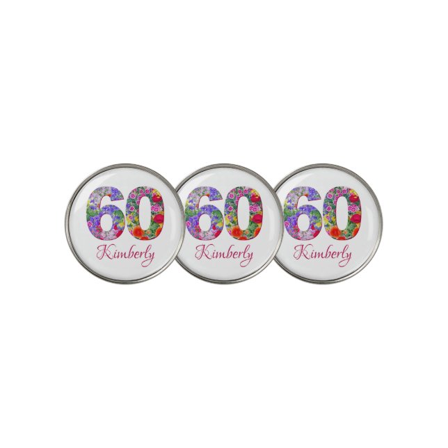 60th birthday floral design unique golf marker (3 Up)