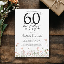 60th Birthday Floral Elegant Script Birthday Party