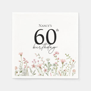 60th Birthday Floral Elegant Script Birthday Party Napkins