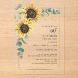 60th Birthday Floral Eucalyptus Sunflower Acrylic Invitations<br><div class="desc">Celebrate a milestone 60th birthday with this beautifully designed custom invitation featuring a vibrant sunflower floral arrangement accented by lush eucalyptus foliage. The warm, earthy tones and rustic botanical elements create an elegant yet inviting aesthetic, perfectly capturing the spirit of this special occasion. The clean layout with ample space for...</div>
