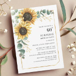 60th Birthday Floral Eucalyptus Sunflower Modern Invitation<br><div class="desc">Celebrate a milestone 60th birthday with this beautifully designed custom invitation featuring a vibrant sunflower floral arrangement accented by lush eucalyptus foliage. The warm, earthy tones and rustic botanical elements create an elegant yet inviting aesthetic, perfectly capturing the spirit of this special occasion. The clean layout with ample space for...</div>