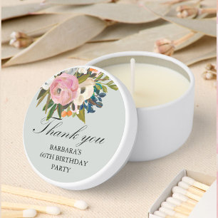 60th Birthday Floral Favor Thank you Name Date Mini Candle Favors
