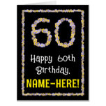 [ Thumbnail: 60th Birthday: Floral Flowers Number “60” + Name Card ]