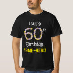 [ Thumbnail: 60th Birthday: Floral Flowers Number “60” + Name T-Shirt ]
