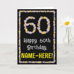 [ Thumbnail: 60th Birthday: Floral Flowers Number, Custom Name Card ]