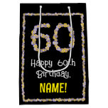 [ Thumbnail: 60th Birthday: Floral Flowers Number, Custom Name Gift Bag ]