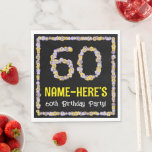 [ Thumbnail: 60th Birthday: Floral Flowers Number, Custom Name Napkins ]