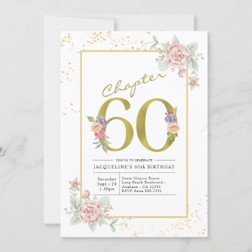 60th Birthday Floral Gold Script Invitation