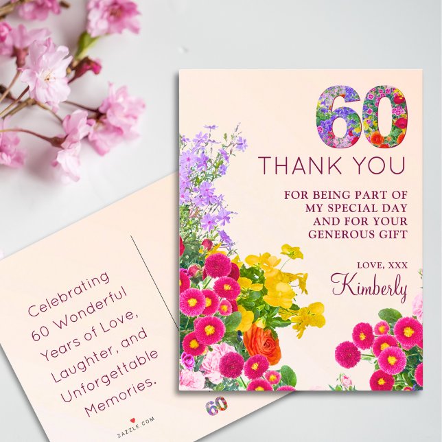 60th birthday floral modern 60 years party announcement postcard (Creator Uploaded)