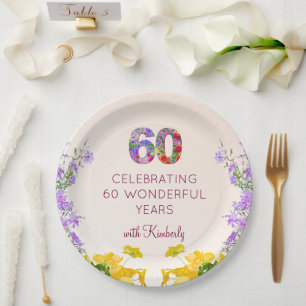 60th birthday floral modern 60 years party elegant paper plates