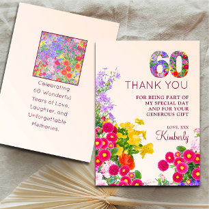 60th birthday floral modern 60 years party thank you card