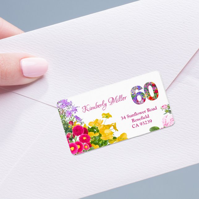 60th birthday floral modern return address labels (Creator Uploaded)