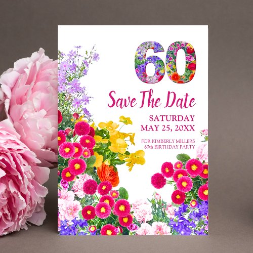 60th birthday floral modern Save The Date postcard