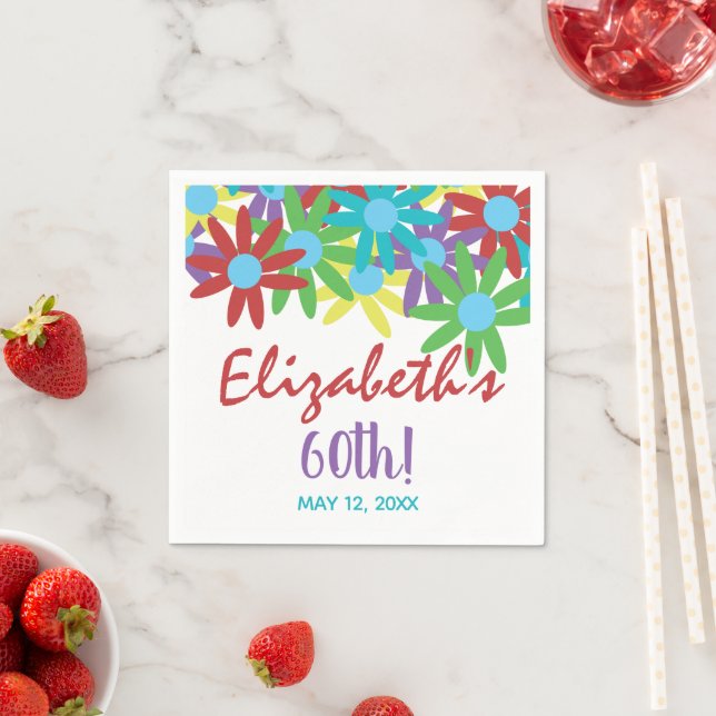 60th Birthday Floral Personalized Paper Napkins (Insitu)