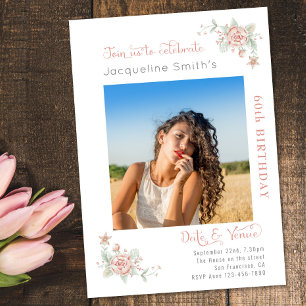 60th Birthday Floral Photo Invitation
