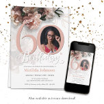 60th Birthday Floral Pink Custom Photo Elegant  Invitation<br><div class="desc">60th Birthday Floral Pink Custom Photo Elegant Invitation . A beautiful and elegant floral design birthday invitation, that features lovely and lush soft pink flowers. This design lets you add a photo of the birthday person and all details is fully customizable. Need help with this template? Contact the designer/creator by...</div>