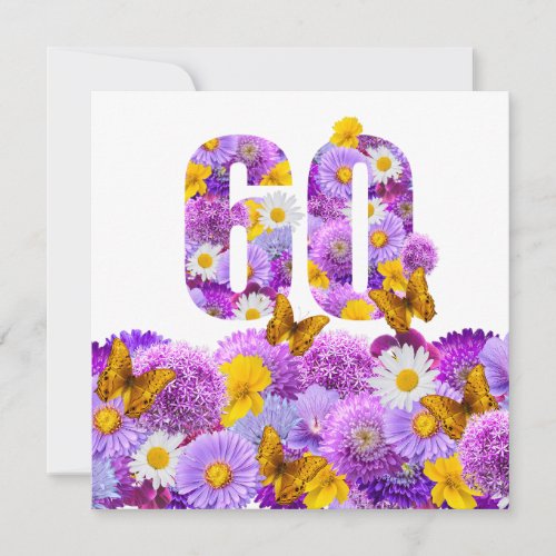  60th birthday floral purple flowers butterflies  invitation