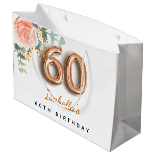 60th birthday floral rose gold eucalyptus birthday large gift bag