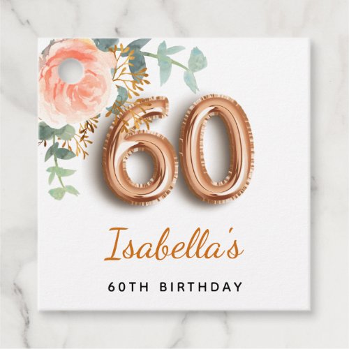 60th birthday floral rose gold eucalyptus monogram favor tags