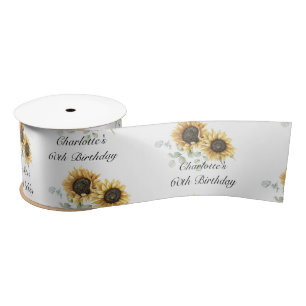 60th Birthday Floral Sunflower Eucalyptus Custom Satin Ribbon