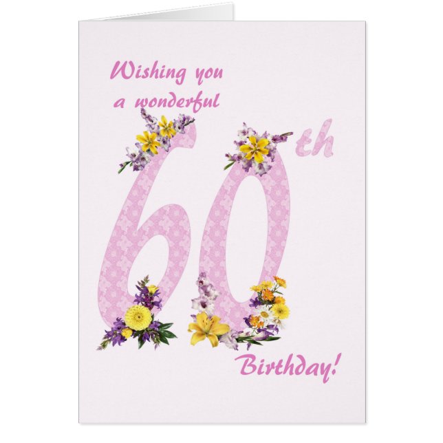 60th Birthday Flower Decorated Numbers Cards (Front)