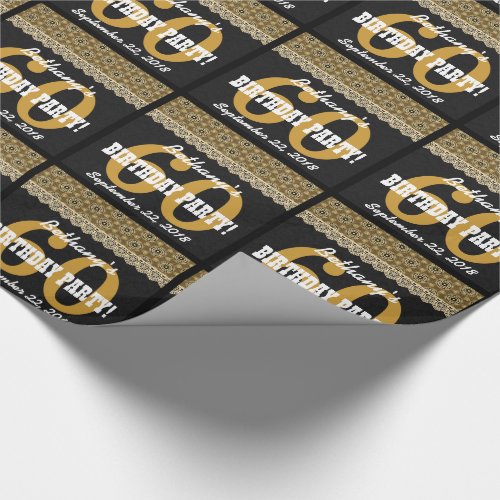 60th Birthday For Her A11 Black and Gold Wrapping Paper