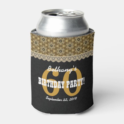 60th Birthday For Her A18 Black and Gold Can Cooler