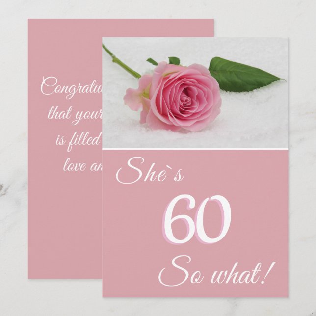 60th Birthday for Her Pink Rose Motivational Card (Front/Back)
