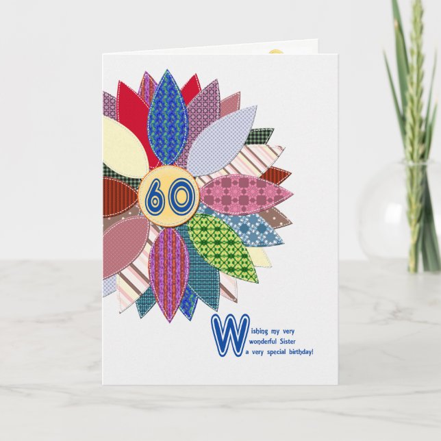 60th birthday for sister, stitched flower card (Front)