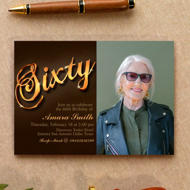 60th Birthday for Woman with Picture Invitation (Creator Uploaded)