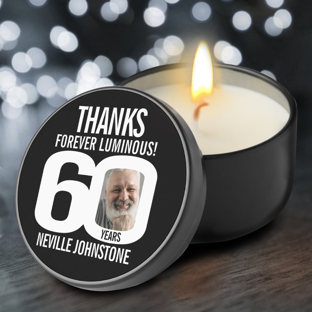 60th birthday forever luminous black white photo mini candle favors (Creator Uploaded)